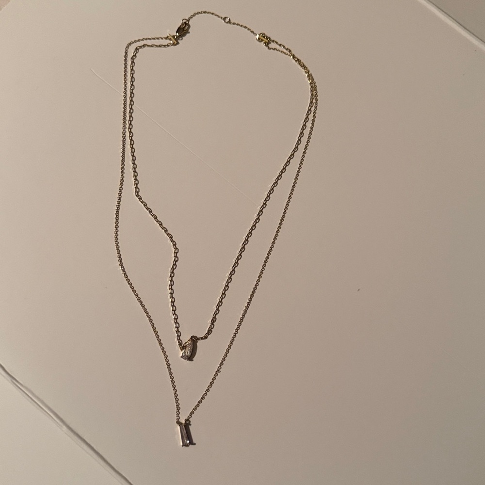 Nordstrom Layered Gold Tone Crystal Pendant Chain Necklace, 10" Drop, CZ Stones